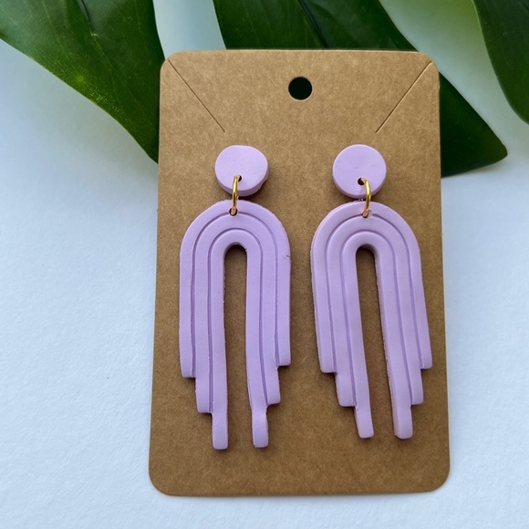 New! Polymer Clay Post Earrings purple color handmade - Picture 2 of 3